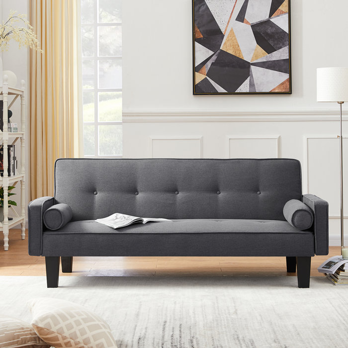 Latitude Run® Linen Fabric Futon Sofa Bed Modern Couch Sleeper With Two